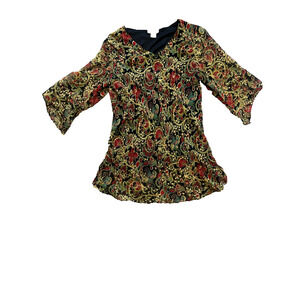 Fairy Paisley Bell Sleeve Sequin Top Sheer Tunic 3/4 Sleeve Y2K Boho